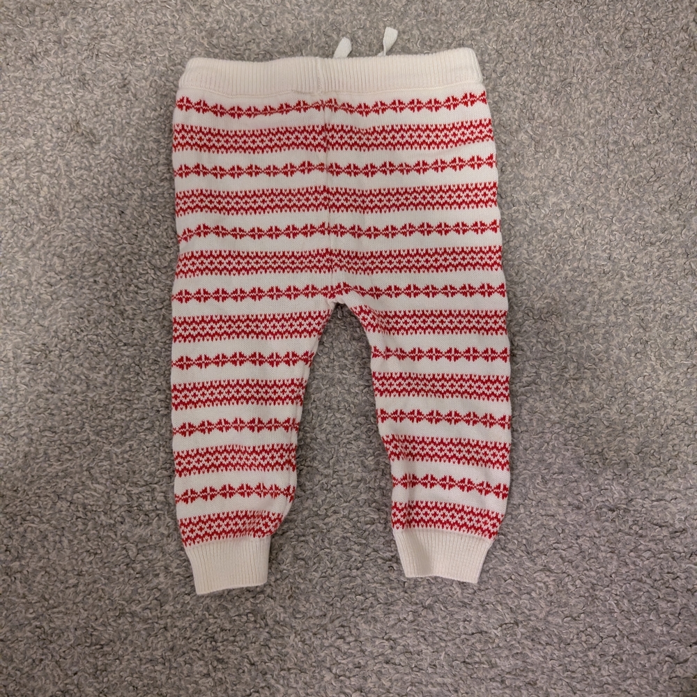 3 For $24 Janie and Jack Red and White Knit Baby Pants - Picture 3 of 4